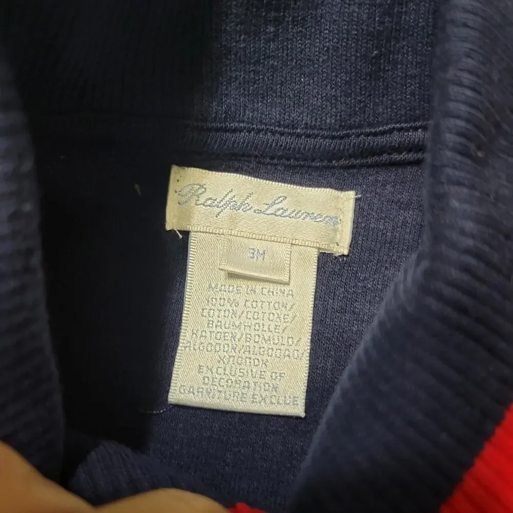 Ralph Lauren Polo Romper Boys 3 Month Navy Embroidered Logo‎ Red Collared Footed